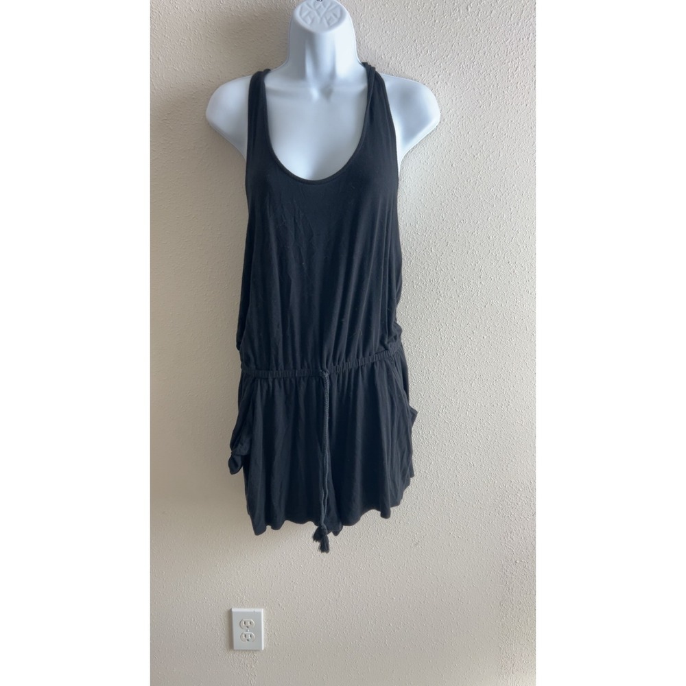 Aerie Romper Medium Black Lace Back Drawstring Waist Casual Summer Loungewear